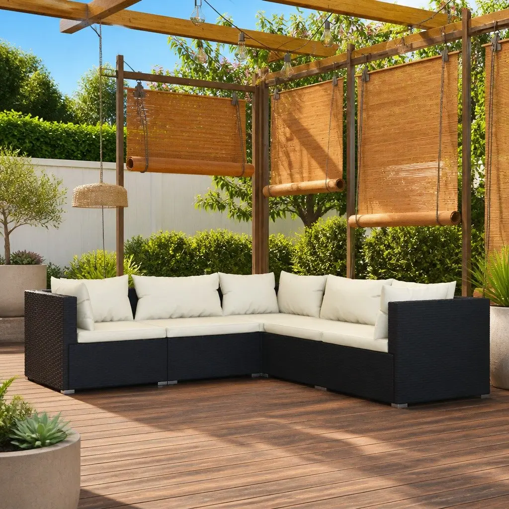 Garden Lounge Set Modular 5 Piece Outdoor Patio Furniture Black PE Rattan