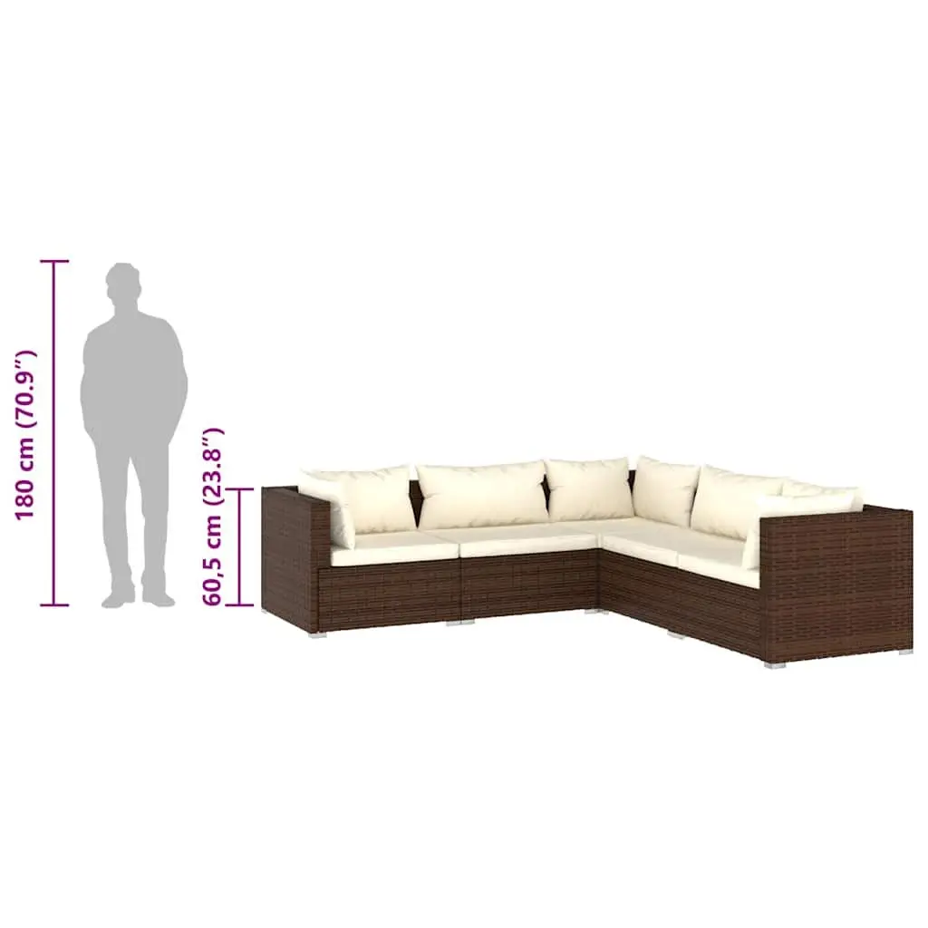 5 Piece Garden Lounge Set Outdoor Patio Furniture with Cushions Brown Rattan