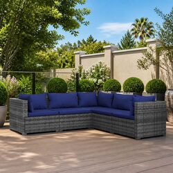 Garden Lounge Set 5 Piece Outdoor Patio Furniture Modular Rattan Grey Cushions
