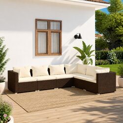 Garden Lounge Set 6 Piece Poly Rattan Outdoor Furniture Patio Sofa Brown