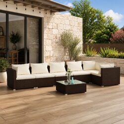 7 Piece Garden Lounge Set Outdoor Patio Furniture with Cushions Poly Rattan