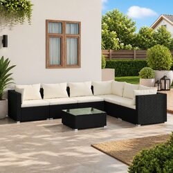 7 Piece Garden Lounge Set Outdoor Furniture Modular Poly Rattan Black with