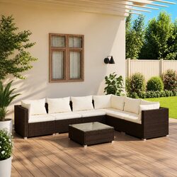 7 Piece Garden Lounge Set Outdoor Furniture Patio Sofa with Cushions Brown