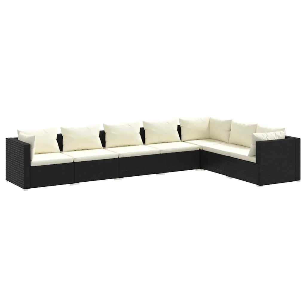 7 Piece Garden Lounge Set Outdoor Patio Furniture Modular Rattan Black Cushions