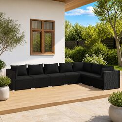 7 Piece Garden Lounge Set Outdoor Patio Furniture with Cushions Poly Rattan