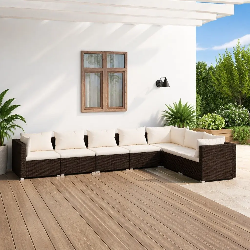 7 Piece Garden Lounge Set Outdoor Patio Furniture with Cushions PE Rattan Brown