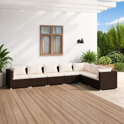7 Piece Garden Lounge Set Outdoor Patio Furniture with Cushions PE Rattan Brown