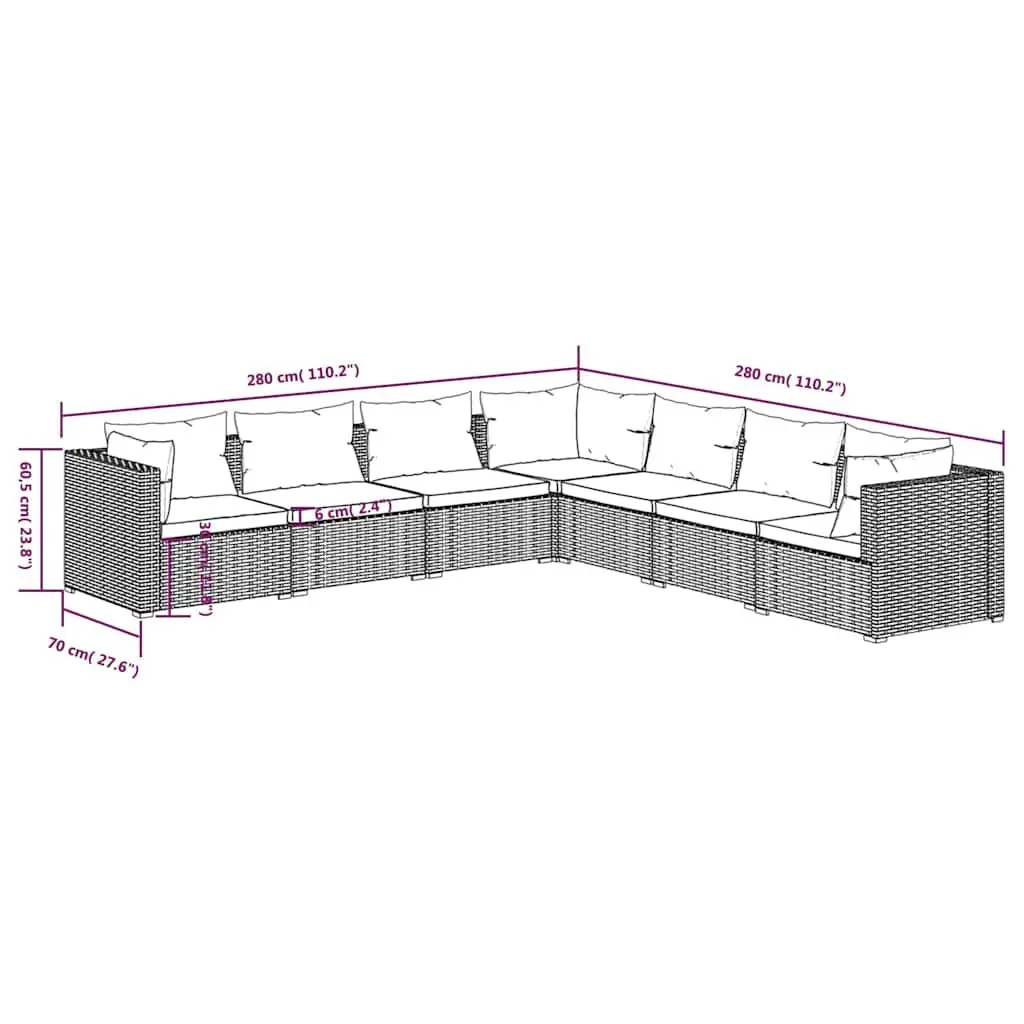 7 Piece Garden Lounge Set Outdoor Furniture Modular Patio Sofa with Cushions