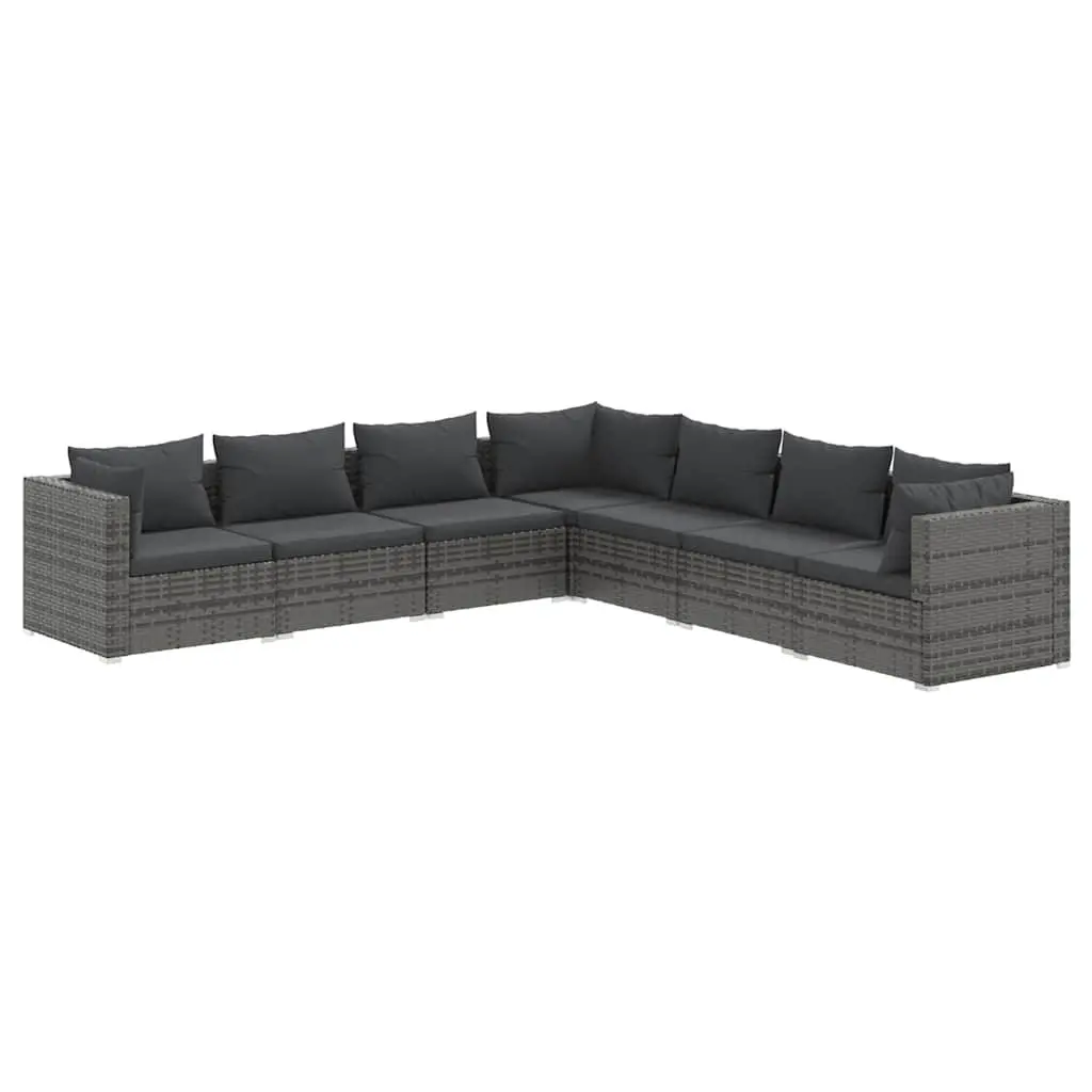 7 Piece Garden Lounge Set Outdoor Furniture Poly Rattan Grey with Cushions