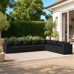 Outdoor Garden Lounge Set 8 Pieces Black Poly Rattan Patio Sofa with Cushions
