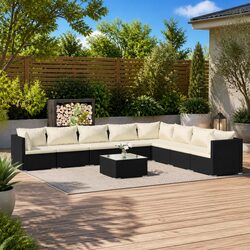 9 Piece Garden Lounge Set Outdoor Patio Furniture Black Poly Rattan with