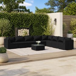 Garden Lounge Set 9 Piece Outdoor Furniture Patio Sofa Black Poly Rattan Modular