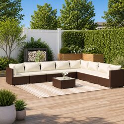 Garden Lounge Set 9 Piece Outdoor Patio Furniture Poly Rattan Brown with