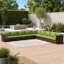 Garden Lounge Set 9 Piece Outdoor Furniture Poly Rattan Modular Patio Sofa Brown