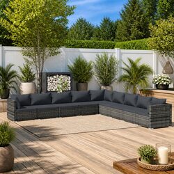 Garden Lounge Set 9 Piece Outdoor Furniture Poly Rattan Grey Modular Sofa