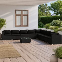 Outdoor Lounge Set 10 Piece Garden Furniture Poly Rattan Black with Cushions