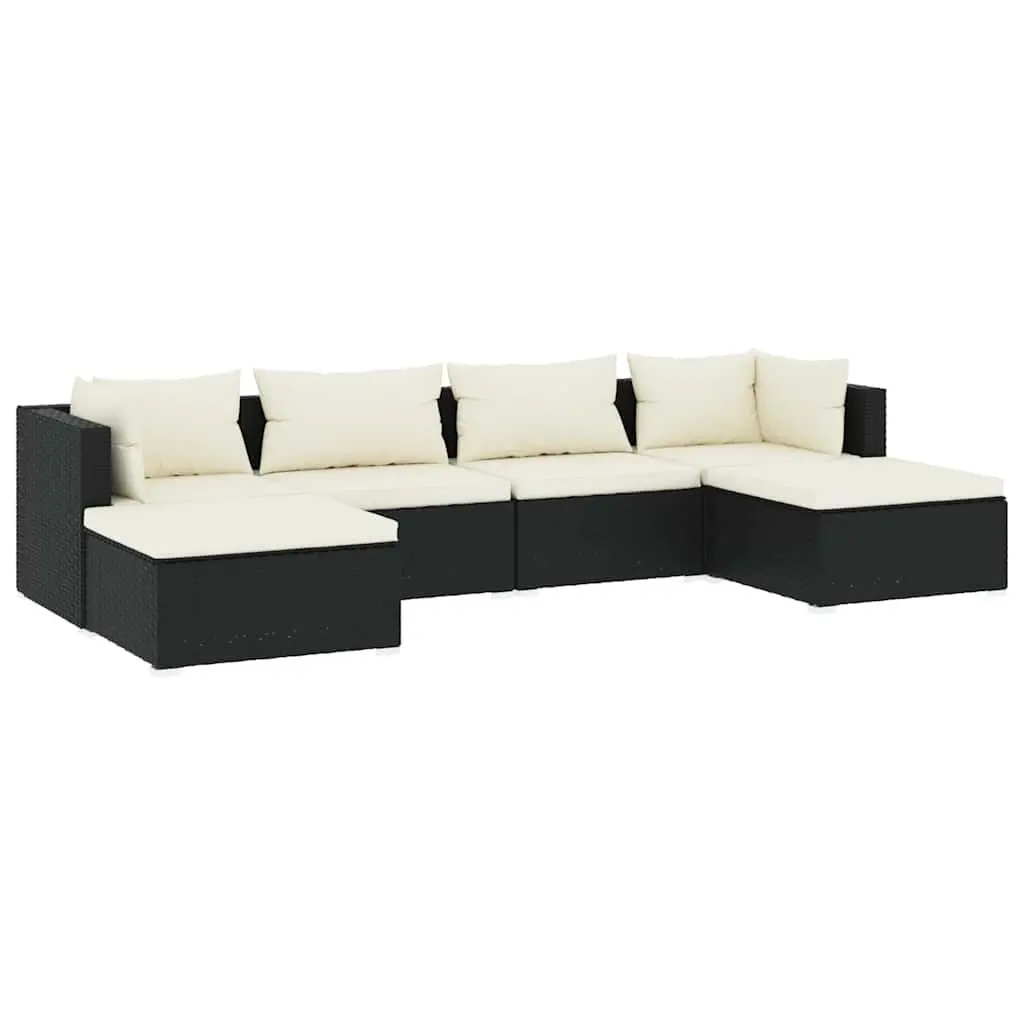 6 Piece Garden Lounge Set with Cushions Poly Rattan Outdoor Furniture Black