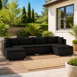 6 Piece Poly Rattan Garden Lounge Set Outdoor Patio Furniture with Cushions