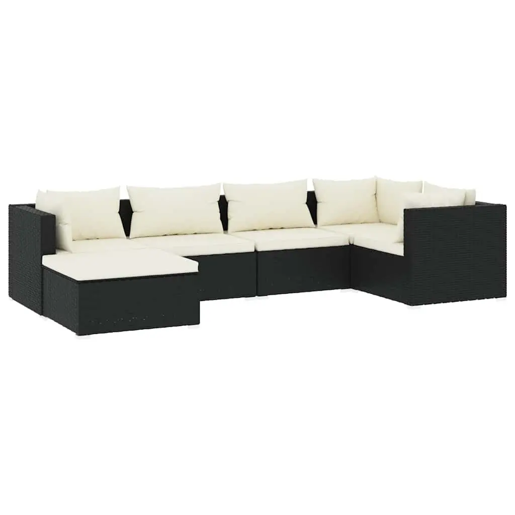 6-Piece Outdoor Garden Lounge Set Poly Rattan Modular Sofa with Cushions Black