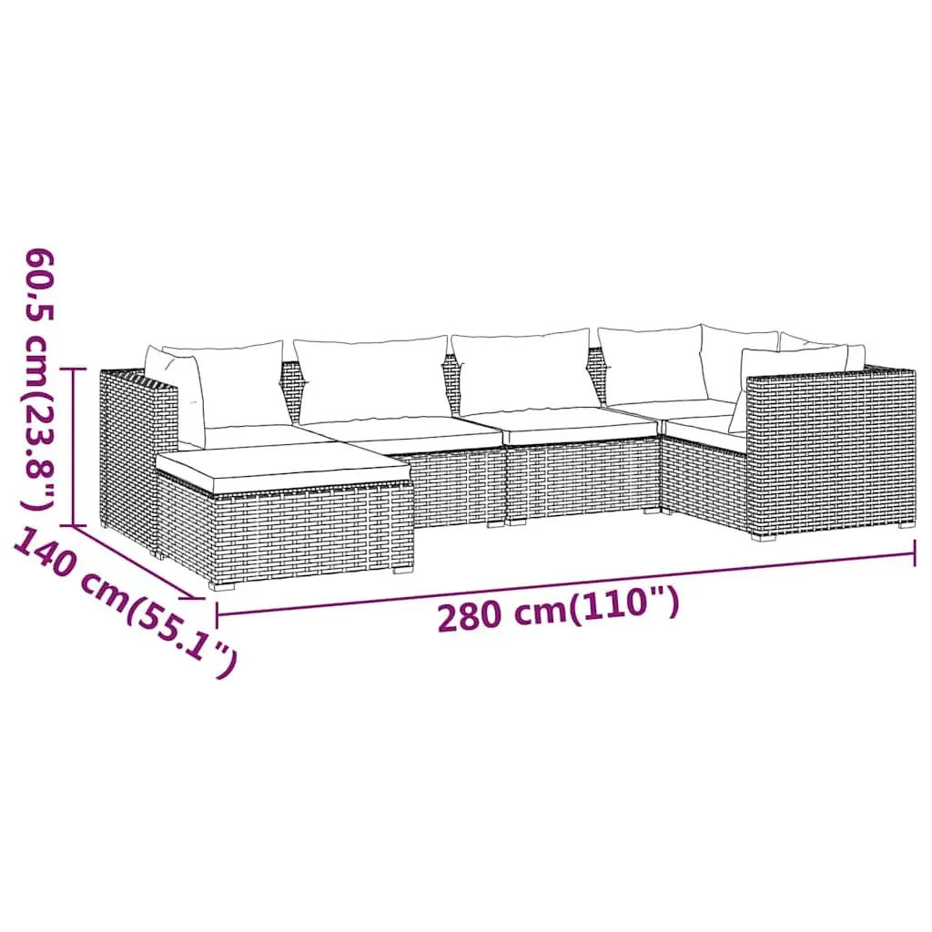 6-Piece Outdoor Garden Lounge Set Poly Rattan Modular Sofa with Cushions Black