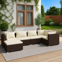 Outdoor Garden Lounge Set 6 Piece Poly Rattan Modular Patio Furniture with