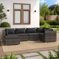 Garden Lounge Set 6 Piece Poly Rattan Outdoor Patio Furniture with Cushions Grey