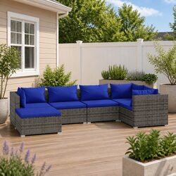 6 Piece Garden Lounge Set Outdoor Patio Furniture Poly Rattan with Cushions Grey