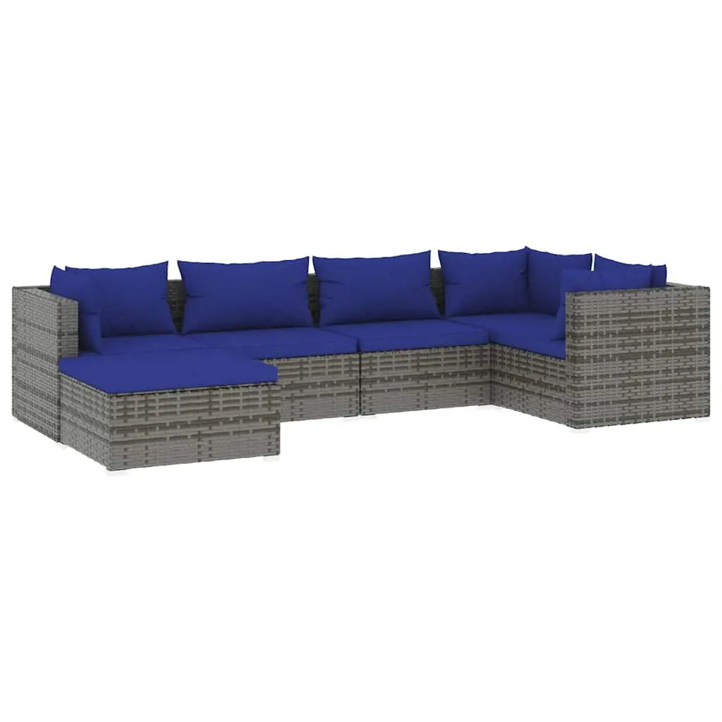 6 Piece Garden Lounge Set Outdoor Patio Furniture Poly Rattan with Cushions Grey