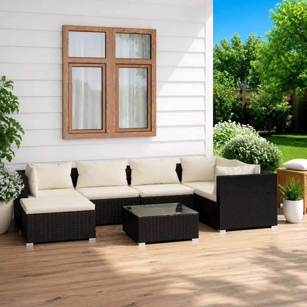 7 Piece Garden Lounge Set with Cushions Poly Rattan Outdoor Patio Furniture