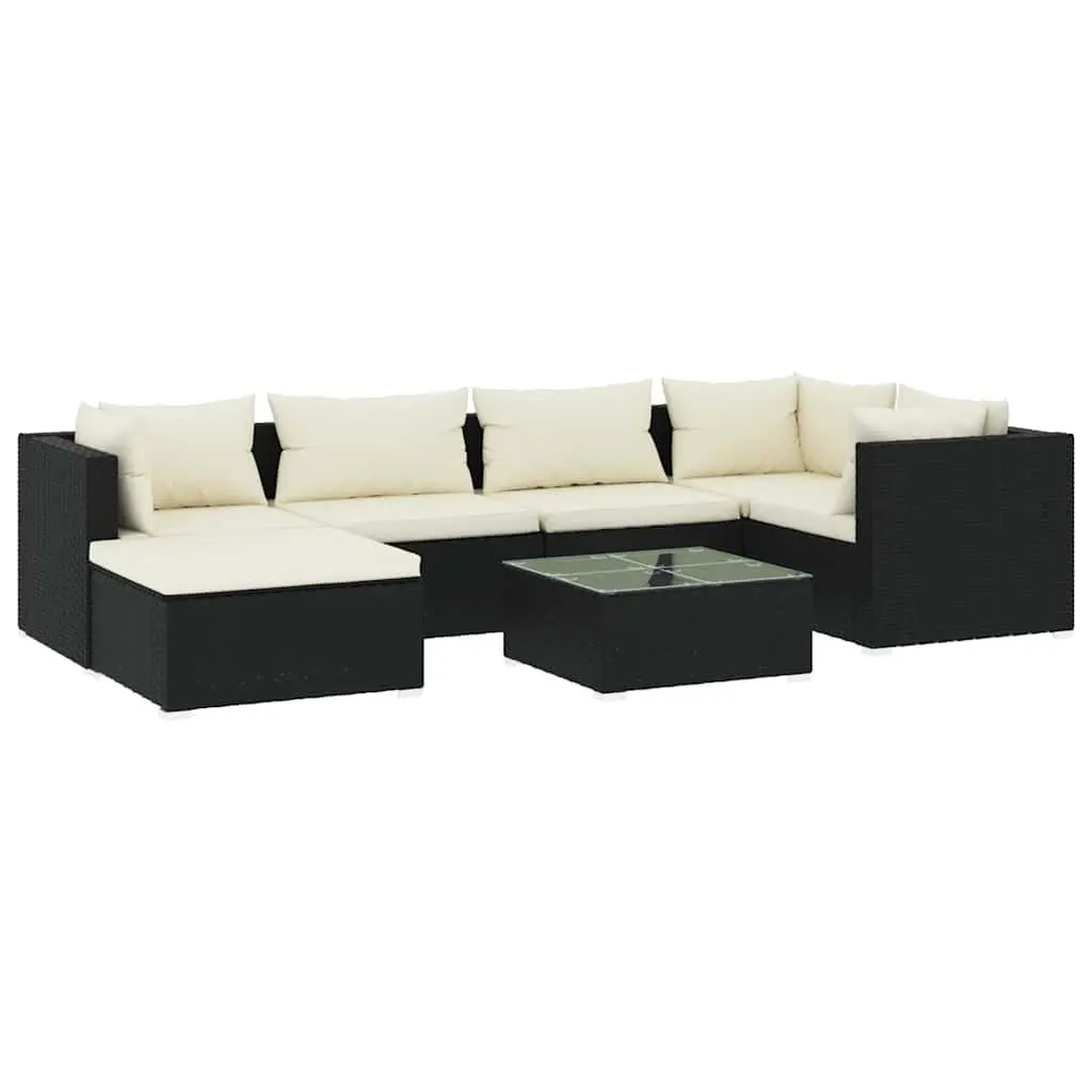 7 Piece Garden Lounge Set with Cushions Poly Rattan Outdoor Patio Furniture
