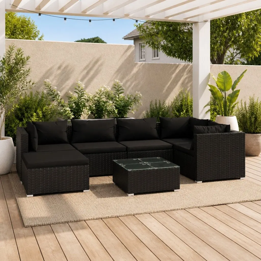 7 Piece Outdoor Garden Lounge Set Poly Rattan Modular Patio Furniture with
