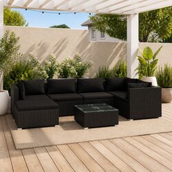 7 Piece Outdoor Garden Lounge Set Poly Rattan Modular Patio Furniture with