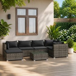 7 Piece Garden Lounge Set Poly Rattan Modular Outdoor Furniture Grey with