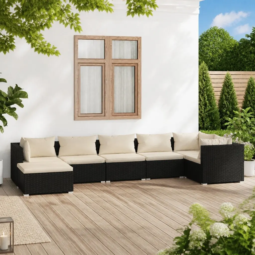 7 Piece Poly Rattan Garden Lounge Set with Cushions Outdoor Patio Furniture