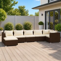 7 Piece Garden Lounge Set Poly Rattan Modular Outdoor Patio Furniture with