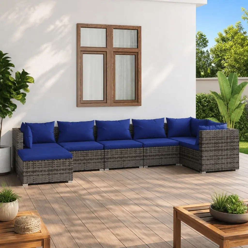 7 Piece Modular Outdoor Garden Lounge Set Poly Rattan Patio Furniture Grey