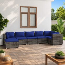 Outdoor Garden Lounge Set 7 Piece Poly Rattan Modular Patio Furniture Grey with