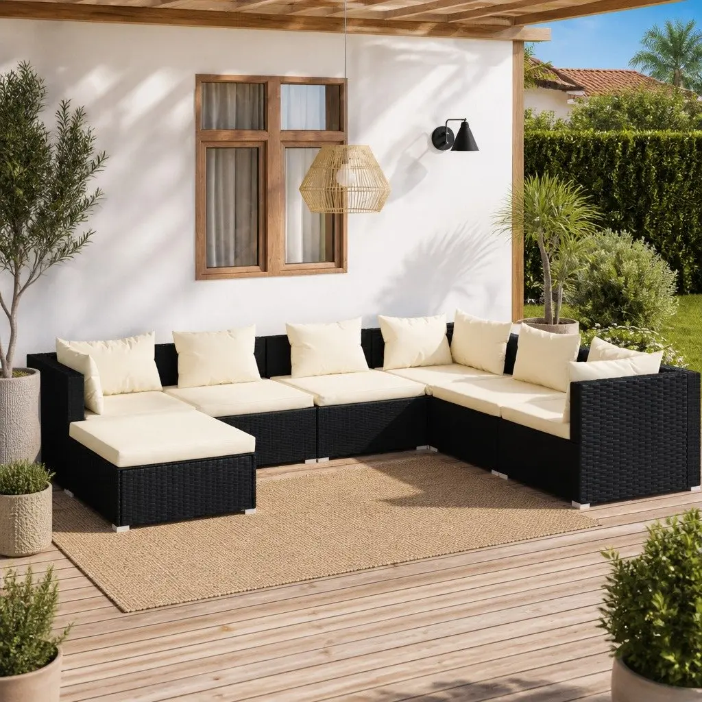7 Piece Poly Rattan Garden Lounge Set Outdoor Patio Furniture with Cushions