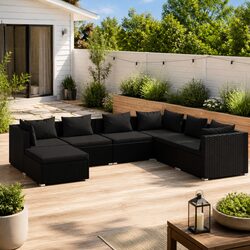 7 Piece Poly Rattan Garden Lounge Set Outdoor Furniture with Cushions Black