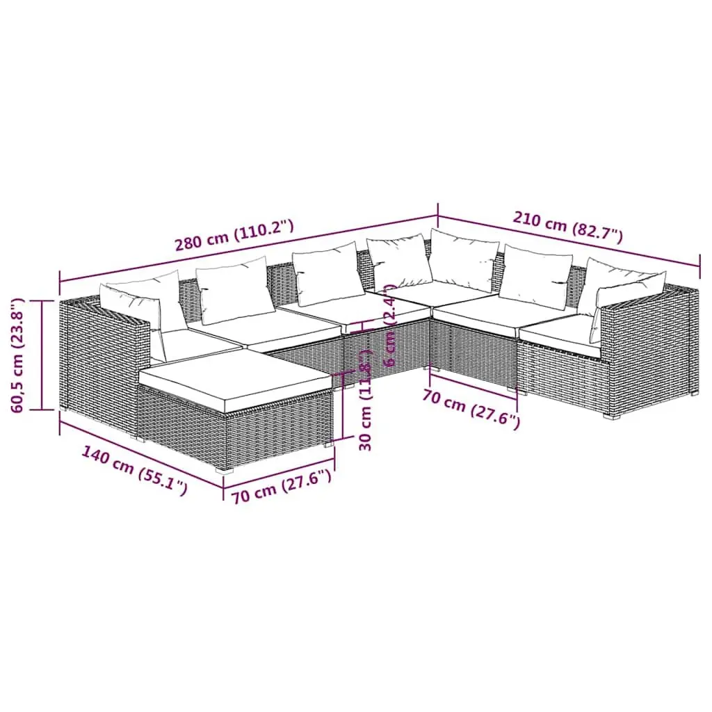 7 Piece Poly Rattan Garden Lounge Set Outdoor Furniture with Cushions Black