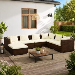 7 Piece Garden Lounge Set Modular Poly Rattan Brown Outdoor Furniture with