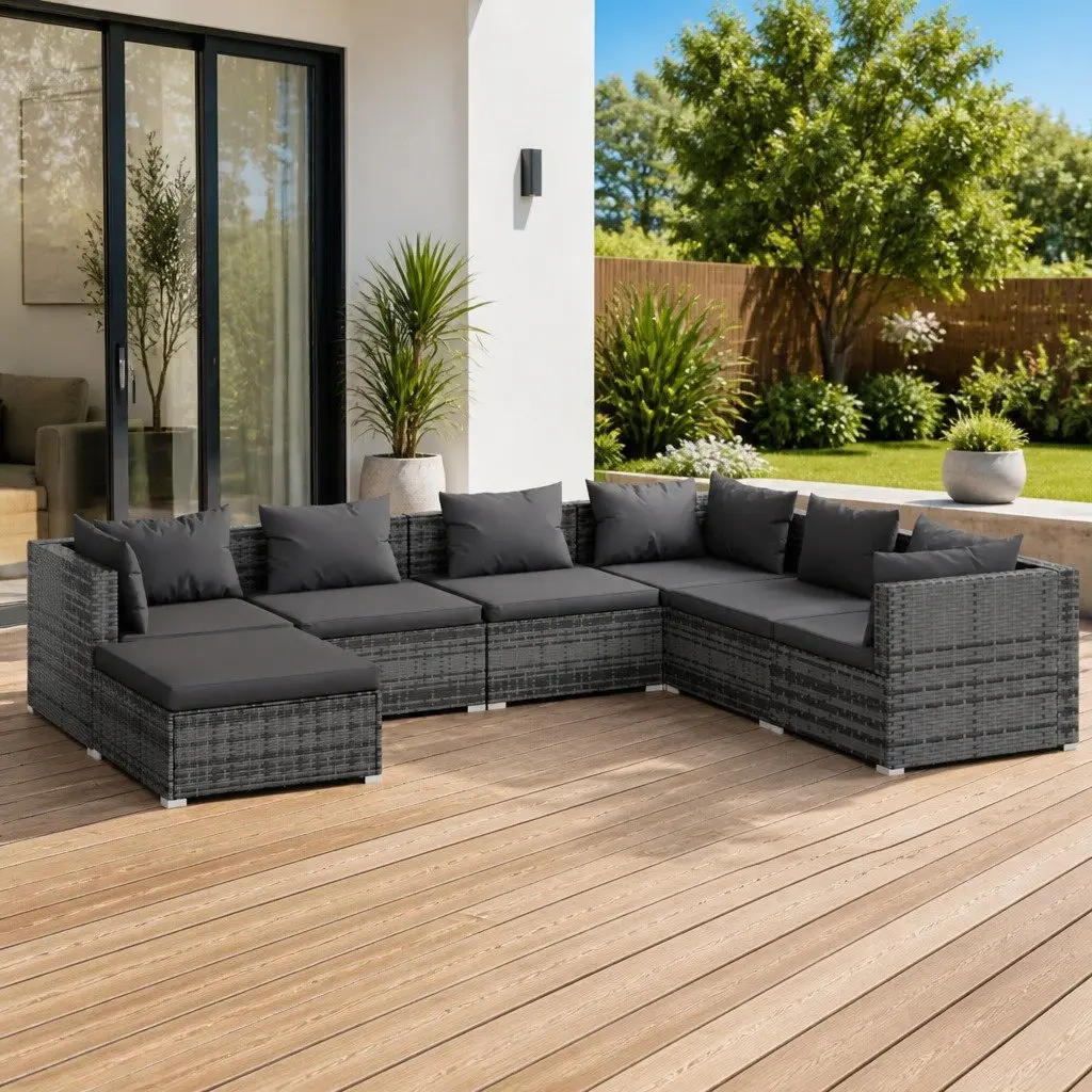 7 Piece Garden Lounge Set Modular Outdoor Furniture Poly Rattan with Cushions