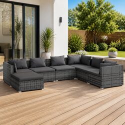 7 Piece Garden Lounge Set Modular Outdoor Furniture Poly Rattan with Cushions