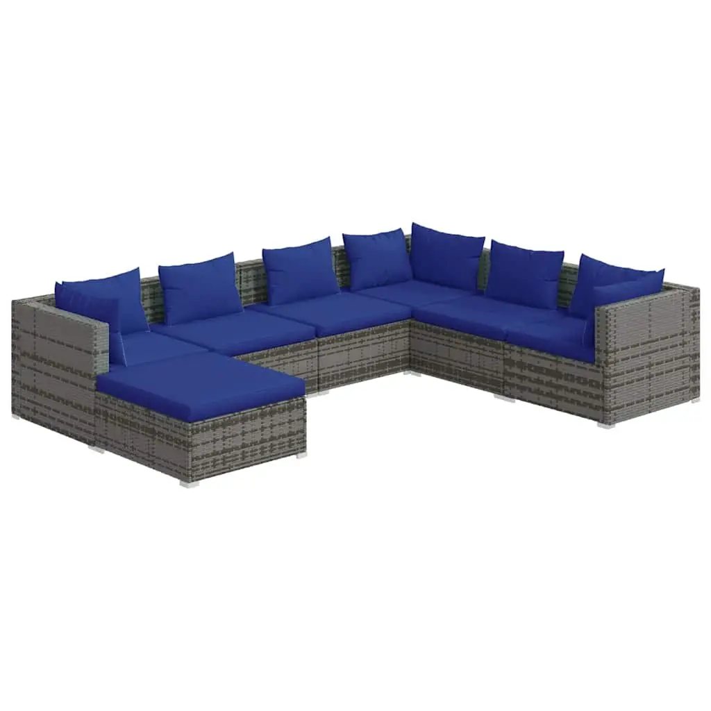7 Piece Garden Lounge Set Poly Rattan Outdoor Patio Furniture with Cushions Grey