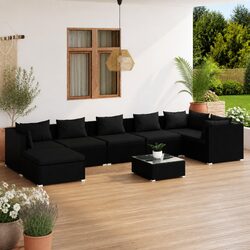 Garden Lounge Set 8 Piece Outdoor Furniture Poly Rattan Black Modular Cushions