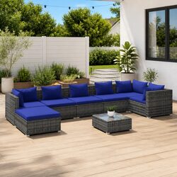 Garden Lounge Set 8 Piece Outdoor Patio Furniture Grey Poly Rattan Modular