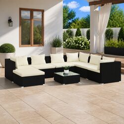 8 Piece Outdoor Garden Lounge Set Black Poly Rattan Modular Patio Furniture