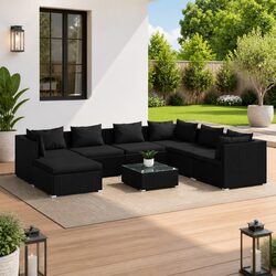 Garden Lounge Set 8 Piece Outdoor Furniture Poly Rattan Modular Black with
