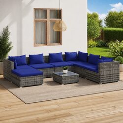 8 Piece Outdoor Garden Lounge Set with Cushions Modular Poly Rattan Grey
