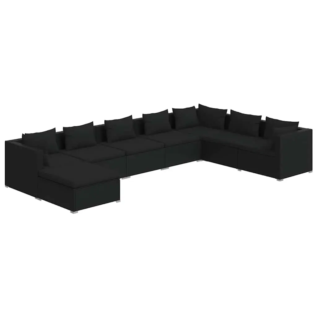 8 Piece Poly Rattan Garden Lounge Set Black Outdoor Furniture with Cushions